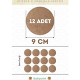 9 cm Çap 12 Adet Supla Amerikan Servis Runner MDF Duralit Magnet Altı Ahşap 3 mm (2,7 mm) Kalınlık