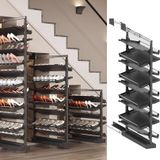 9 kademeli ayarlanabilir kayar ayakkabı rafı, dikey istiflenebilir metal raf, küçük dolaplar için, yerden tasarruf sağlayan tasarım, siyah (43 cm) ayakkabı saklama çözümü