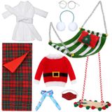 9 Parça Noel Elf Bebek Aksesuar Seti Dahil Noel Uyku Tulumu Beyaz Bornoz Maskesi Kulak Muffs Eşarp Gözlük Hamak Yastık Süveter Ahşap Salıncak Noel Elf Bebek Dekorasyonları için (Noel Baba)