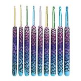 9 Parça Renkli Tığ Seti – Metal Uçlu, Mermaid Desenli Ergonomik Saplı Tığ Seti