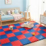 9 Parça Set 33x33 13mm Tatami 100x100 Kurulumlu Oyun Spor Halısı Minderi Puzzle Minder Zemin Kaplama (krımızı-mavi)