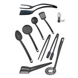 9 Parça Yanmaz Yapışmaz Teflon Kaplama Servis Seti Kepçe Kevgir Spatula Kaşık Plastik Servis Takımı