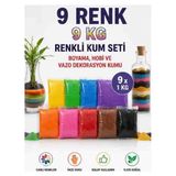 9 Renk 9 kg Premium Renkli Dekoratif Kum Seti – Boyama, Vazo ve Hobi Için