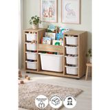 9 Sepetli Dolap Oyuncak Dolabı Çok Amaçlı Dolap Montessori Kitaplıklı Aden Safir Meşe