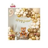 9 Yaş Bej Retro Renk Oturan Ayi Folyo Balonlu Balon Zincir Set Doğum Günü Parti Seti Süsü, 457854521009