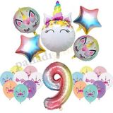 9 Yaş Gökkuşağı Konsepti Unicorn Temalı Doğum Günü Parti Kutlama Seti