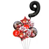 9 Yaş Siyah Rakam Balonlu Şimşek Mcqueen Balon Seti Arabalar Konfetili Şeffaf Balon