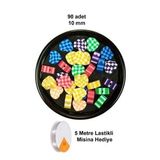 90 Adet 10 Mm Polimer Kil Fimo Boncuk Takı Bileklik + 5 Metre Lastikli Misina Hediye - Desenli Kalp
