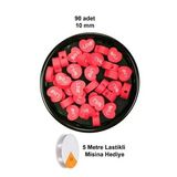 90 Adet 10 Mm Polimer Kil Fimo Boncuk Takı Bileklik + 5 Metre Lastikli Misina Hediye - Kalp Love