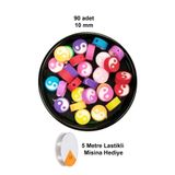 90 Adet 10 Mm Polimer Kil Fimo Boncuk Takı Bileklik + 5 Metre Lastikli Misina Hediye - Renkli Yin Yang