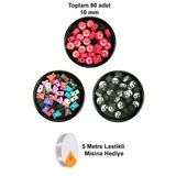 90 Adet 10 Mm Polimer Kil Fimo Boncuk Takı Bileklik + 5 Metre Misina Hediye - Ayıcık - Bayrak - Yin Yang