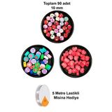90 Adet 10 Mm Polimer Kil Fimo Boncuk Takı Bileklik + 5 Metre Misina Hediye - Deniz - Kalp - Yuvarlak