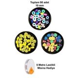 90 Adet 10 Mm Polimer Kil Fimo Boncuk Takı Bileklik + 5 Metre Misina Hediye - Smile - Kalp - Nazar
