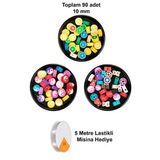 90 Adet 10 Mm Polimer Kil Fimo Boncuk Takı Bileklik + 5 Metre Misina Hediye - Yin Yang - Karışık - Limon