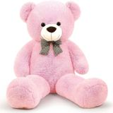 90 cm Rengarenk Papyonlu Peluş Ayıcık - % 100 YERLİ (Pembe)
