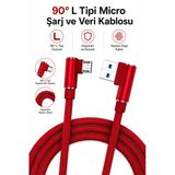 90 Derece L Tipi Micro Usb Şarj Kablosu Örgülü Dayanıklı Kablo 1 Metre