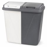 90 Litre Çift Bölmeli Kirli Çamaşır Sepeti | 2 x 45 L Kapasiteli | Kapaklı Plastik Çamaşır Sepeti | Beyaz ve Renkliler İçin Ayrı Bölmeli | 60 x 58 x 38 cm | Gri-Beyaz