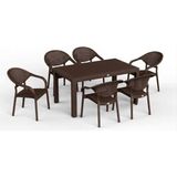 90 x 150 Bambu Plastik Rattan Camsız Bahçe Balkon Teras Masa Sandalye Takımı 6 Kolçaklı Sandal - Genel - Çok Renkli