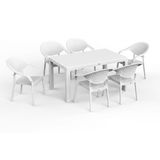 90 x 150 Bambu Plastik Rattan Camsız Bahçe Balkon Teras Masa Sandalye Takımı 6 Kolçaklı Sandalyeli (Beyaz)