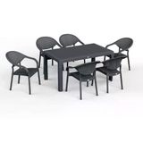 90 x 150 Bambu Plastik Rattan Camsız Bahçe Balkon Teras Masa Sandalye Takımı 6 Kolçaklı Sandalyeli (Kahverengi)