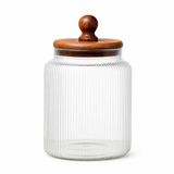 900 ML Akasya Kapaklı Cam Kavanoz Sızdırmaz Kapaklı Çizgili Cam Saklama Kabı Mutfak Kiler Organizer