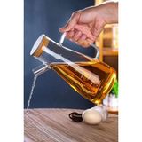 900 ml Bambu Kapaklı Cam Yağdanlık Borosilikat Sızdırmaz Yağlık Sirkelik Yağ Şişesi Sosluk - Şeffaf