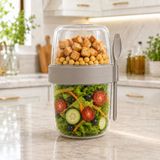 900 ml Çift Hazneli Salata Yoğurt Granola ve Müsli Kabı 300+600 ml Kaşık Çatallı Sariva Home