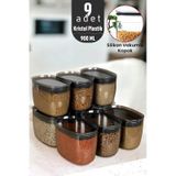 900 Ml Gerçek Vakumlu Silikon Kapaklı Kristal Erzak Bakliyat Saklama Kabı Seti Baharatlık 9 Antrasit