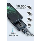 9030 LCD Göstergeli 10.000MAH Powerbank Hızlı Şarj / Type-C-Usb-Ios Lightning-Micro USB Çoklu Kablo - Siyah