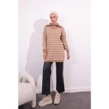 9072 Fermuarlı Sakallı Triko Tunik - Camel - Standart