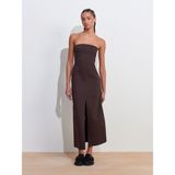 90758 Straplez Elbise-Koyu Kahve - 38