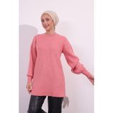 9081 Yumoş Triko Tunik - Pembe - Standart