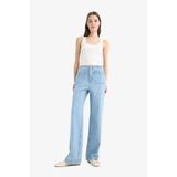 90's Wide Leg Yüksek Bel Düz Paça Uzun Jean Kar Yıkamalı Pantolon