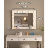 90X70CM Beyaz Raflı Işıklı Kumandalı Makyaj Masası Etejer Banyo Aynası Dresuar Salon Aynası