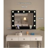 90X70CM Siyah Raflı Işıklı Kumandalı Makyaj Masası Etejer Banyo Aynası Dresuar Salon Aynası