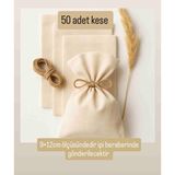 9×12CM 50Lİ Ham Natural Bej Renk Bez Kese Düğün, Nişan, davet Vb. Lavanta, Sabun, Takı Vs. Çok Amaçlı Bez Poşet