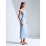 91368 Straplez Midi Elbise-Açık Mavi 38