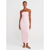 91368 Straplez Midi Elbise-Toz Pembe 40