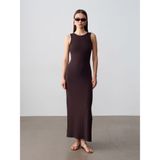 91652 Fitilli Midi Elbise-Koyu Kahve 36