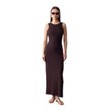 91652 Fitilli Midi Elbise-Koyu Kahve 40