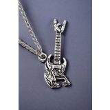 925 Ayar Antik Gümüş Kaplama Rock'N Roll Elektro Gitar Kolye