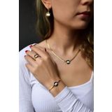 925 Ayar Gold Kaplama Mineli Lotus Çiçeği Kolye-bileklik-yüzük-küpe Set