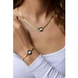 925 Ayar Gold Kaplama Mineli Lotus Çiçeği Yassı Zincir Kolye-bileklik Set