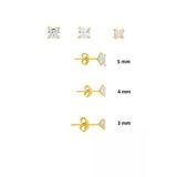 925 Ayar Gümüş Altın Kaplama 3'Lü Tekli Kombin Set Kare Princess Kesim Taşlı Minimal Küpe (3-4-5 Mm) Sgtl13531gold