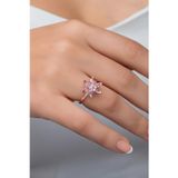 925 Ayar Gümüş Ayarlanabilir Pembe Taşlı Lotus Çiçeği Yüzük