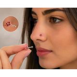925 Ayar Gümüş Burun Hızması Kırmızı Çiçek Desenli Minimal Nose Stud Kadın Erkek Unisex 8 Mm