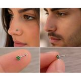 925 Ayar Gümüş Burun Hızması Yeşil Çiçek Desenli Minimal Nose Stud Kadın Erkek Unisex 8 Mm