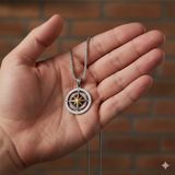 925 Ayar Gümüş Çift Taraflı Pusula Kolye Erkek Minimalist Compass Kolye Uzun Zincirli Şık Erkek Takı Hediye