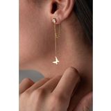 925 Ayar Gümüş Gold Kaplama 5 Mm Tektaş Sallantılı Zincir Taşsız Kelebek Küpe