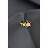 925 Ayar Gümüş Gold Kaplama Ayarlanabilir Mineli Lotus Çiçeği Yüzük